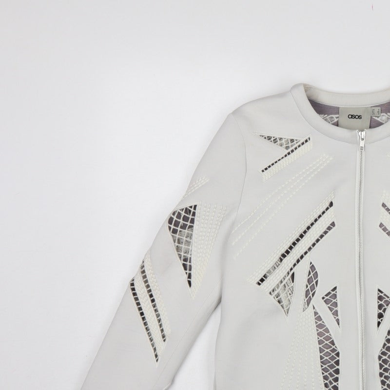 ASOS Women White UK 8 Zip Stretch Cutwork Detail Jacket