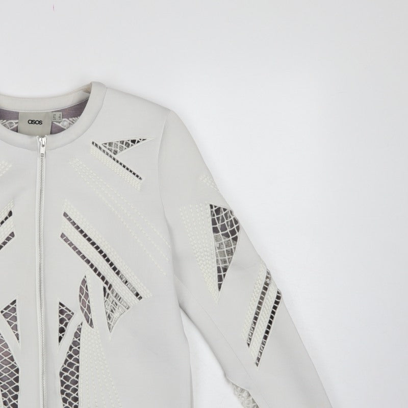 ASOS Women White UK 8 Zip Stretch Cutwork Detail Jacket