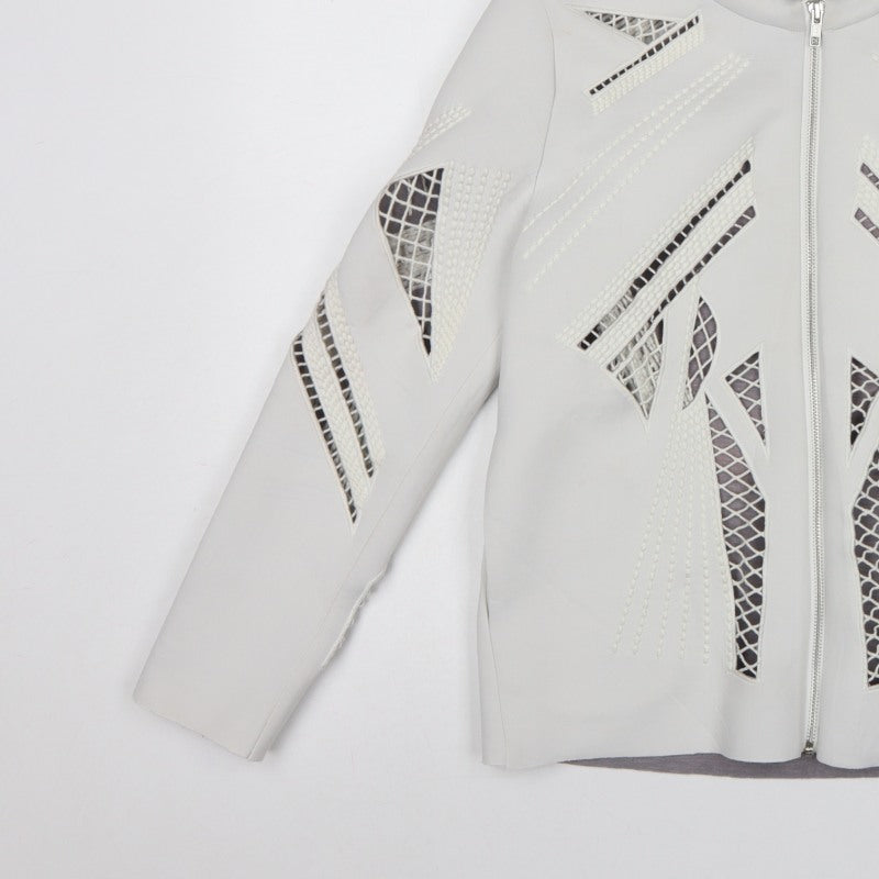 ASOS Women White UK 8 Zip Stretch Cutwork Detail Jacket