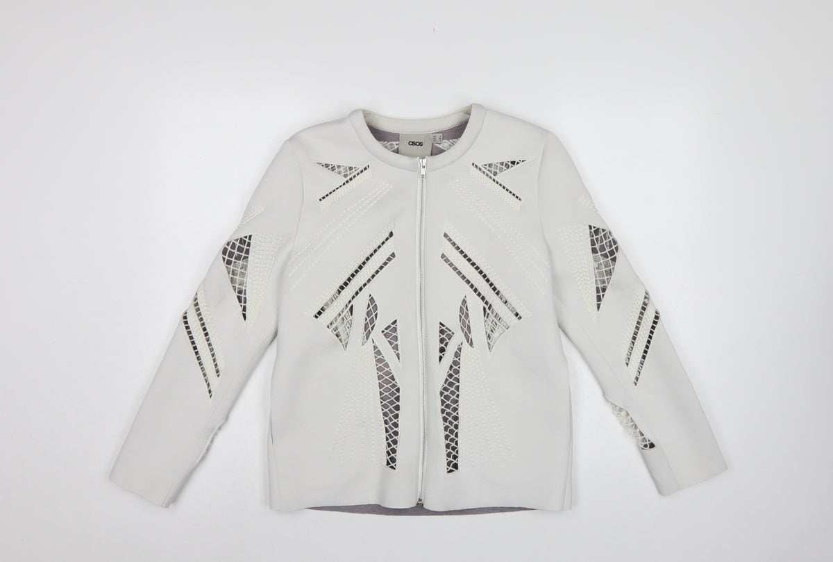 ASOS Women White UK 8 Zip Stretch Cutwork Detail Jacket