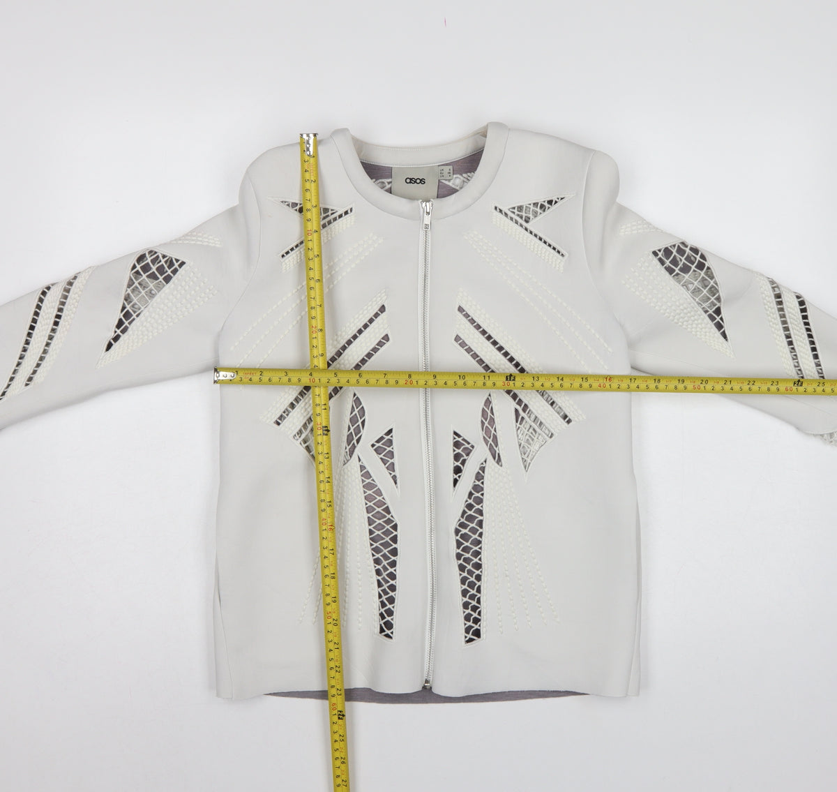 ASOS Women White UK 8 Zip Stretch Cutwork Detail Jacket