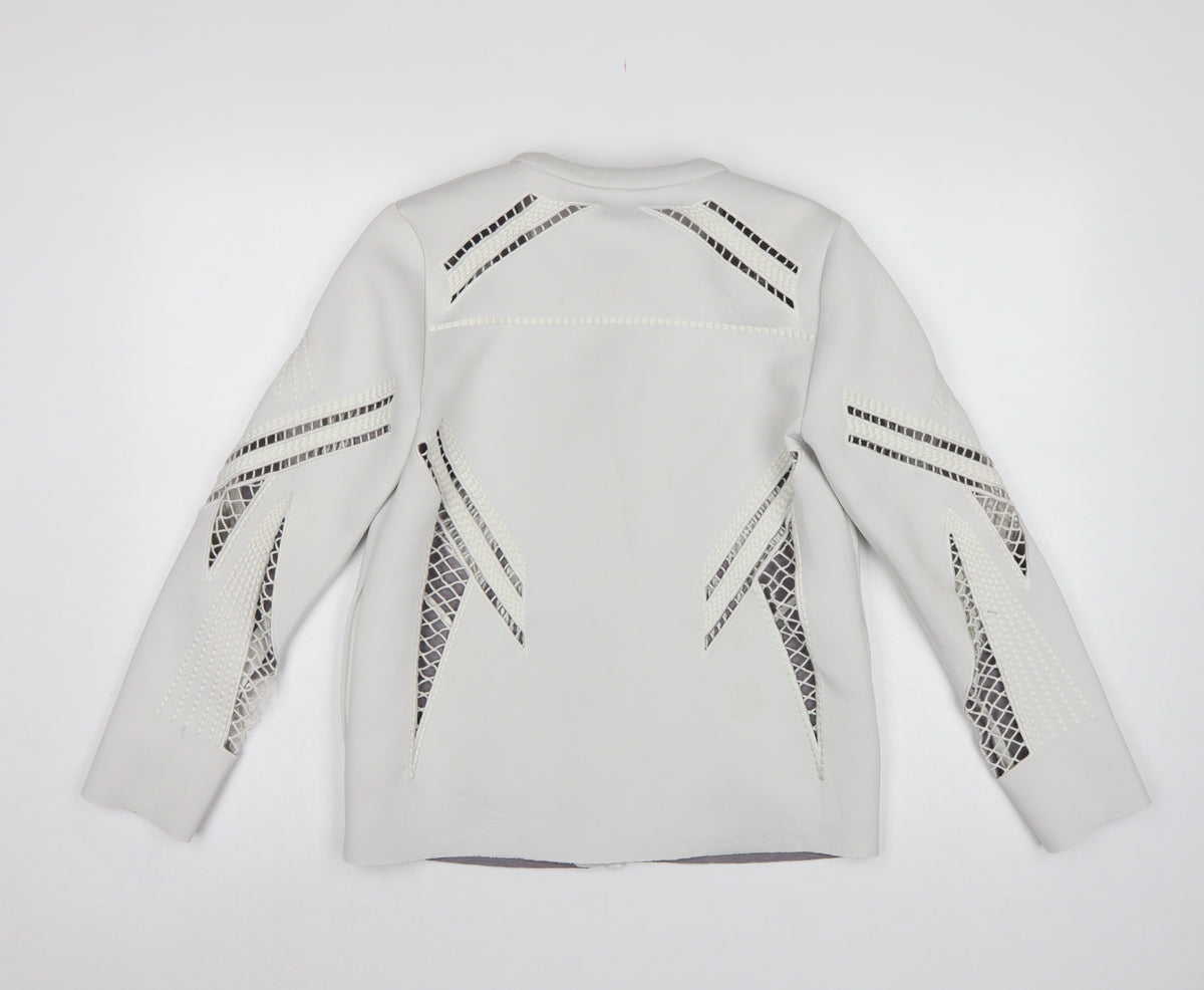 ASOS Women White UK 8 Zip Stretch Cutwork Detail Jacket