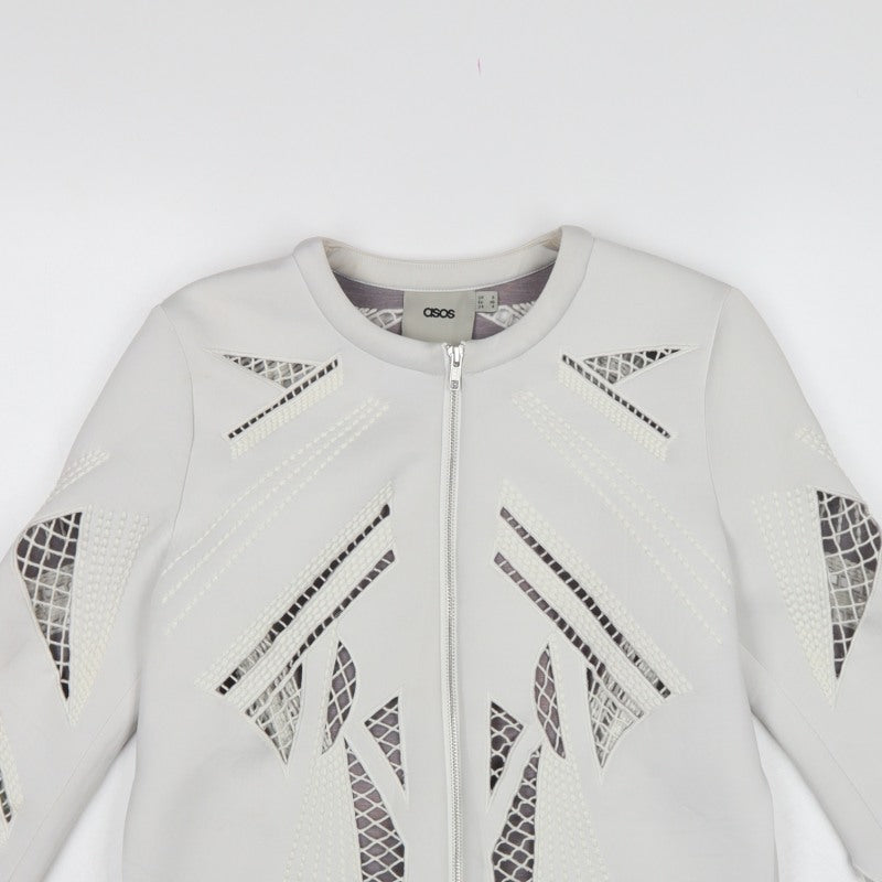ASOS Women White UK 8 Zip Stretch Cutwork Detail Jacket