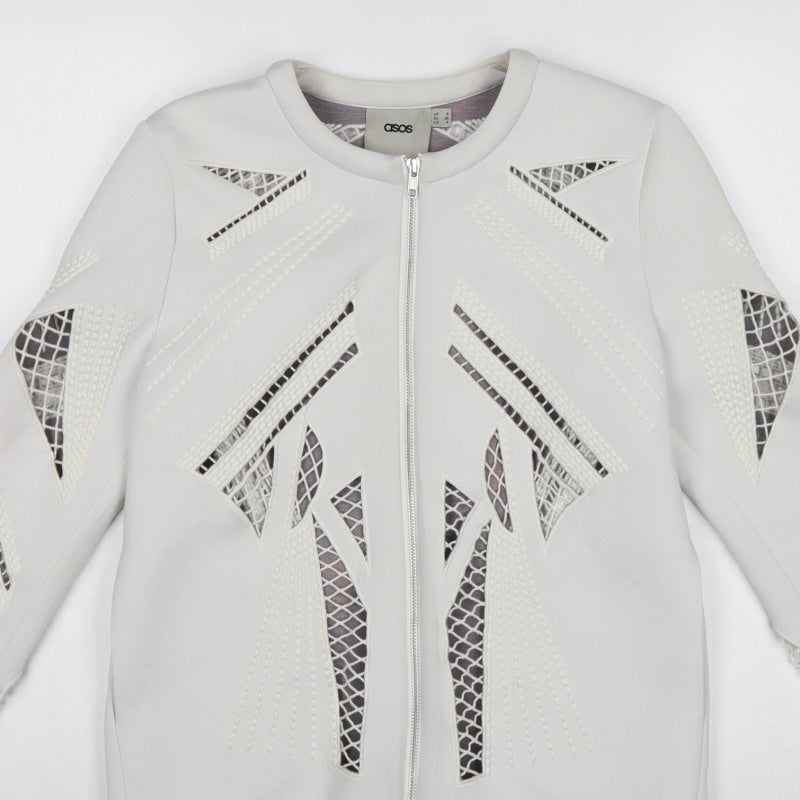 ASOS Women White UK 8 Zip Stretch Cutwork Detail Jacket