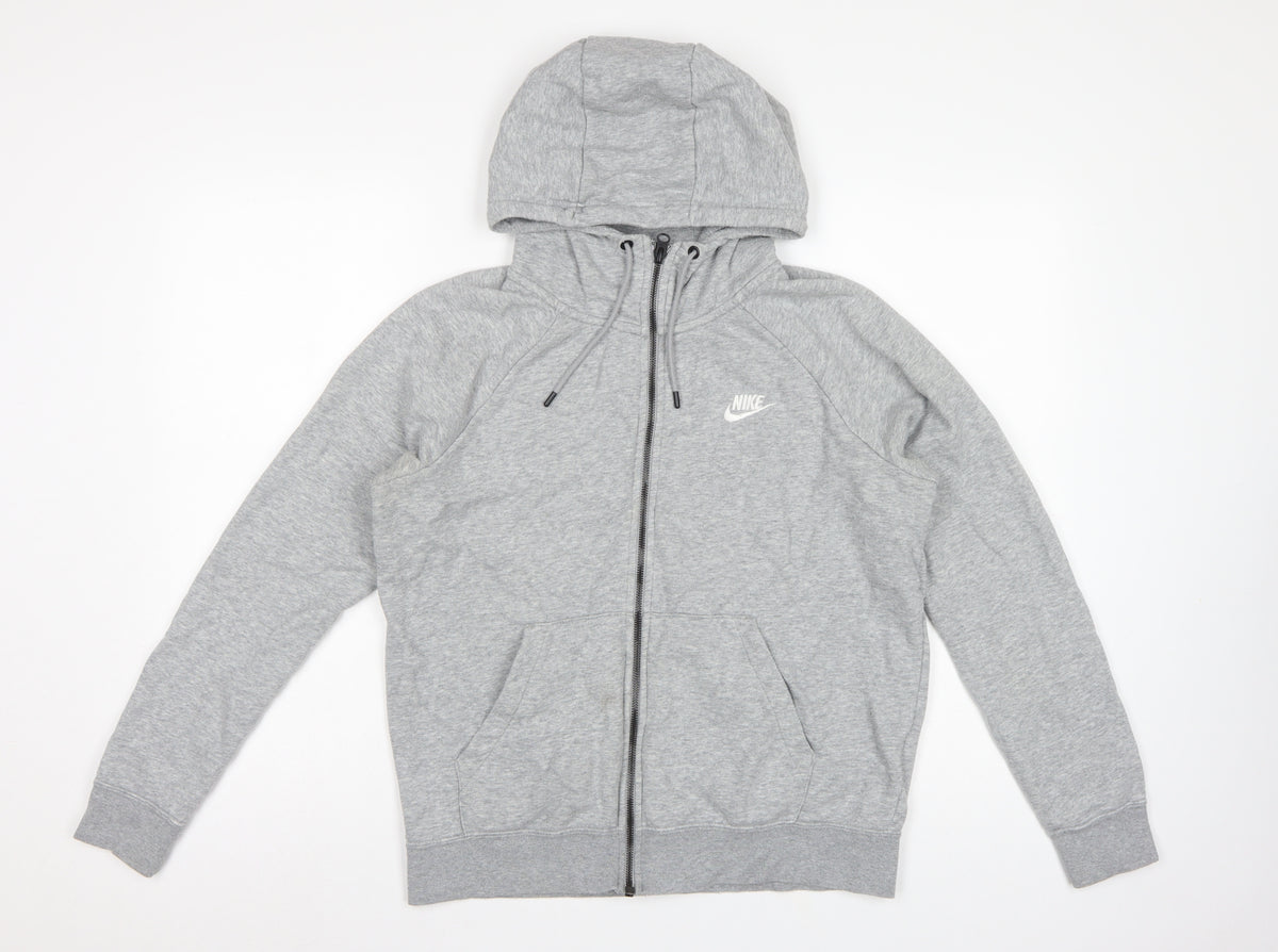 Nike Women Grey M Full Zip Hoodie Logo Drawstring Pockets