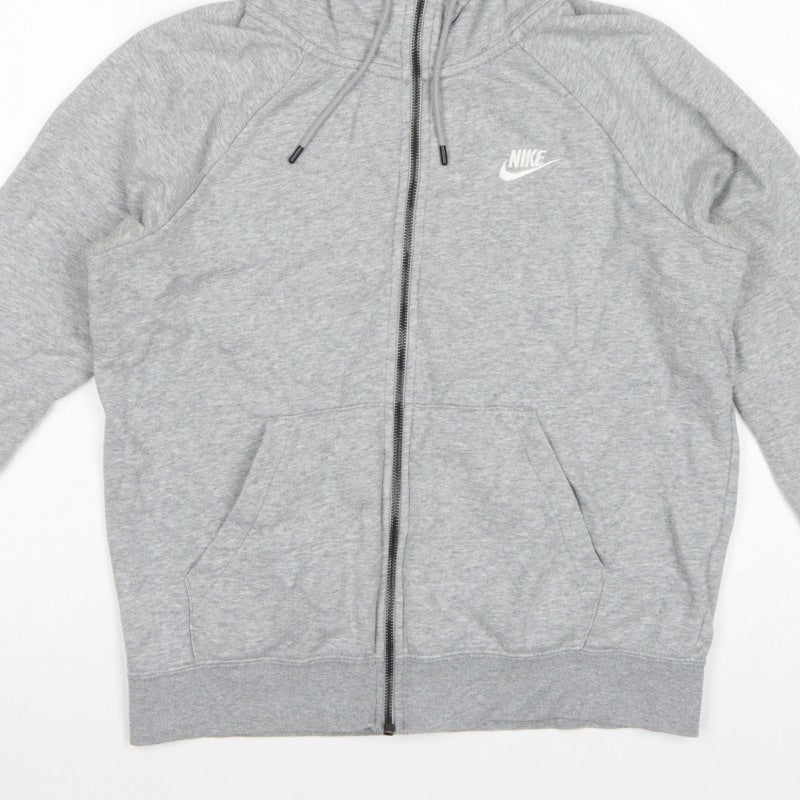 Nike Women Grey M Full Zip Hoodie Logo Drawstring Pockets