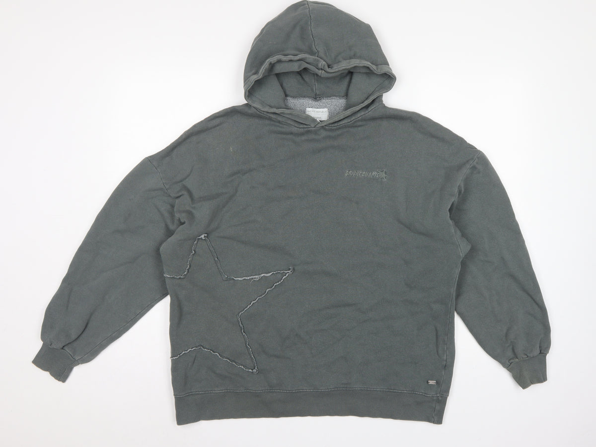 Pull&Bear Teens Grey M Hooded Pullover Star Logo Sweatshirt