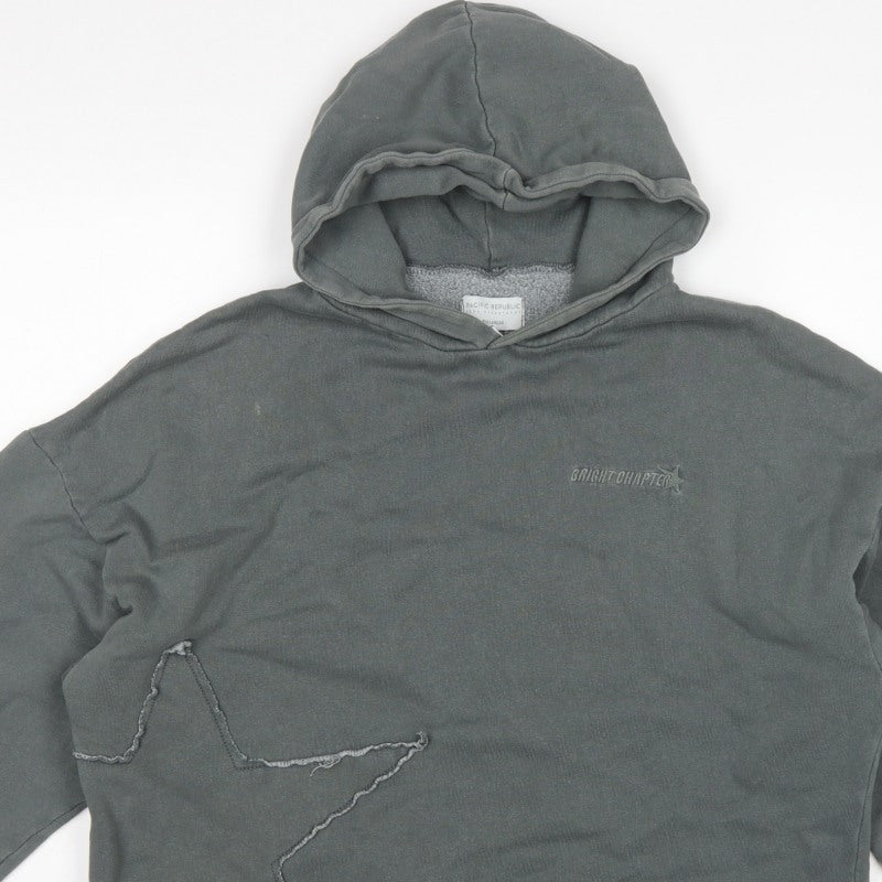 Pull&Bear Teens Grey M Hooded Pullover Star Logo Sweatshirt