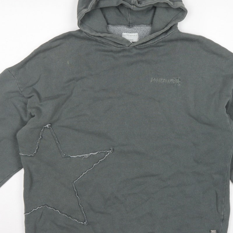 Pull&Bear Teens Grey M Hooded Pullover Star Logo Sweatshirt