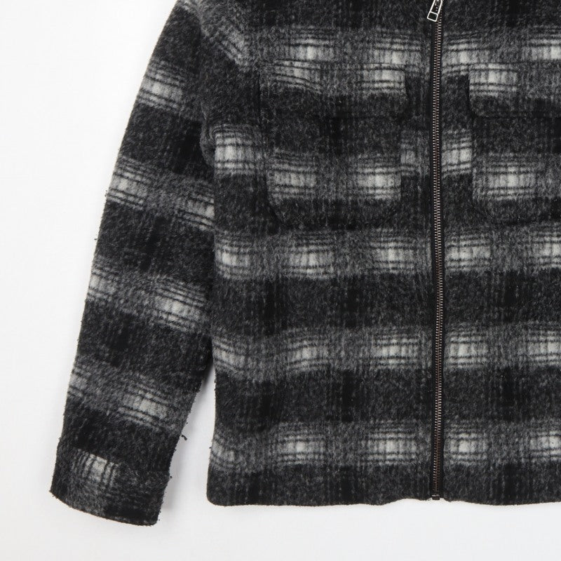 Topman Unisex Grey Check Wool Blend Zip Jacket Size M Collared