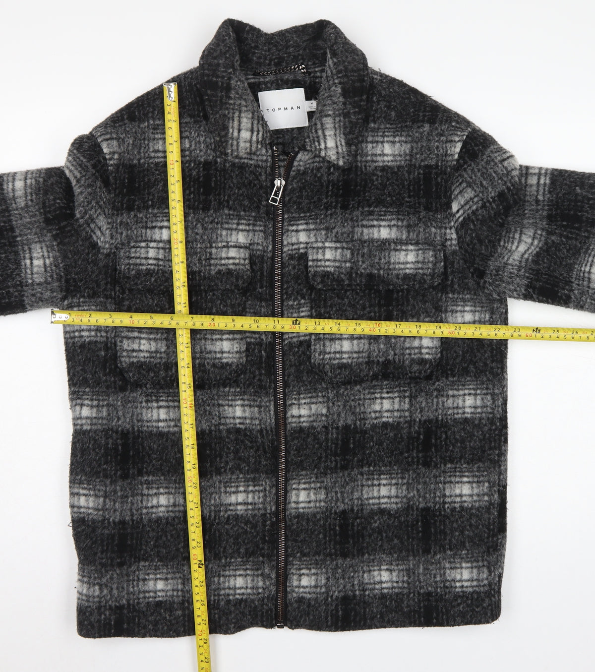 Topman Unisex Grey Check Wool Blend Zip Jacket Size M Collared