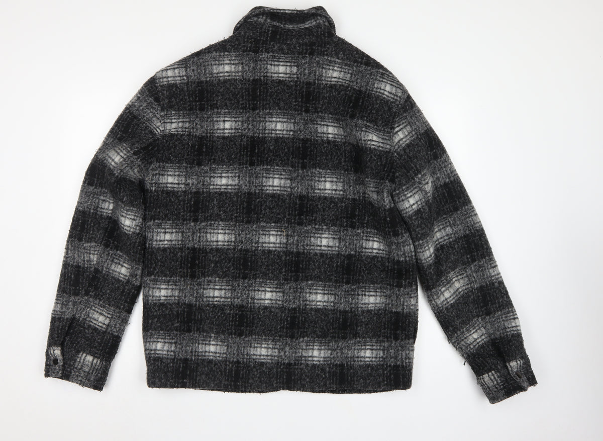 Topman Unisex Grey Check Wool Blend Zip Jacket Size M Collared