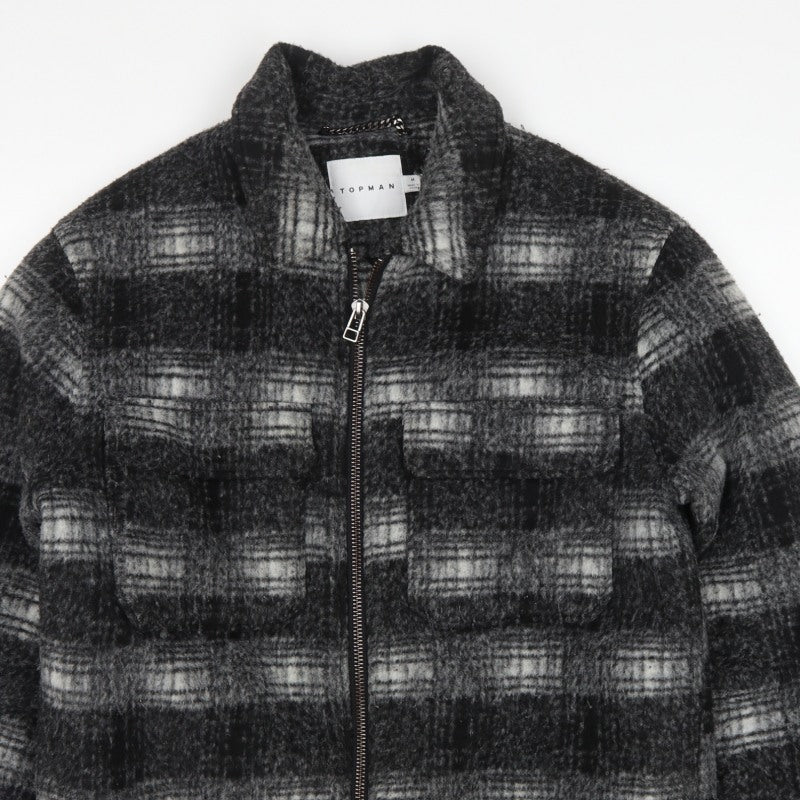 Topman Unisex Grey Check Wool Blend Zip Jacket Size M Collared