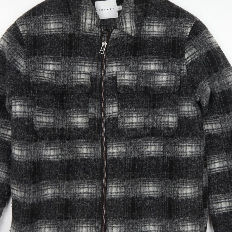 Topman Unisex Grey Check Wool Blend Zip Jacket Size M Collared