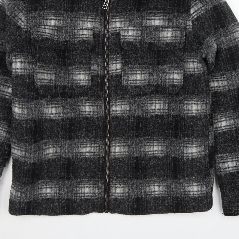 Topman Unisex Grey Check Wool Blend Zip Jacket Size M Collared