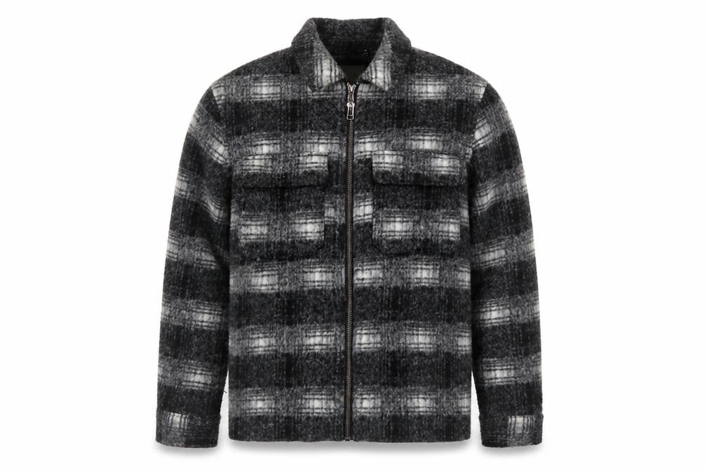 Topman Unisex Grey Check Wool Blend Zip Jacket Size M Collared