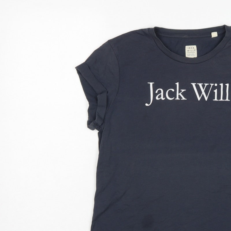 Jack Wills Women's Blue UK 10 Basic Logo Jersey T-Shirt Short Sleeve