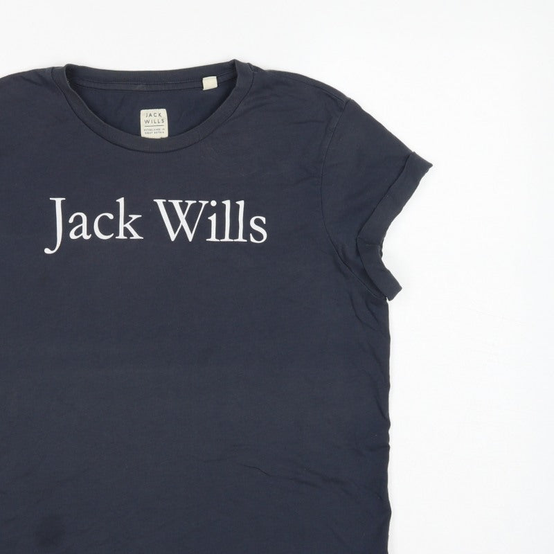Jack Wills Women's Blue UK 10 Basic Logo Jersey T-Shirt Short Sleeve