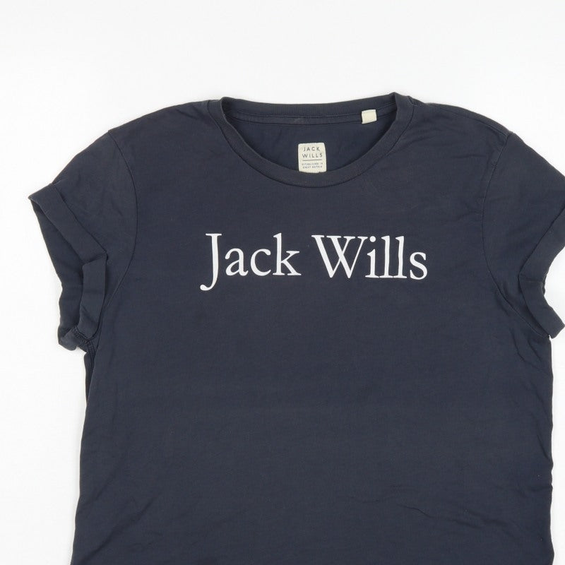 Jack Wills Women's Blue UK 10 Basic Logo Jersey T-Shirt Short Sleeve