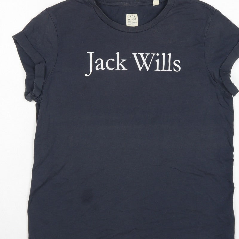 Jack Wills Women's Blue UK 10 Basic Logo Jersey T-Shirt Short Sleeve