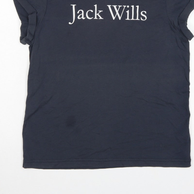 Jack Wills Women's Blue UK 10 Basic Logo Jersey T-Shirt Short Sleeve