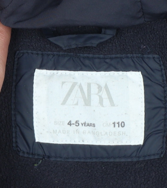 Zara Boys Blue 4-5 Years Hooded Puffer Jacket Coat