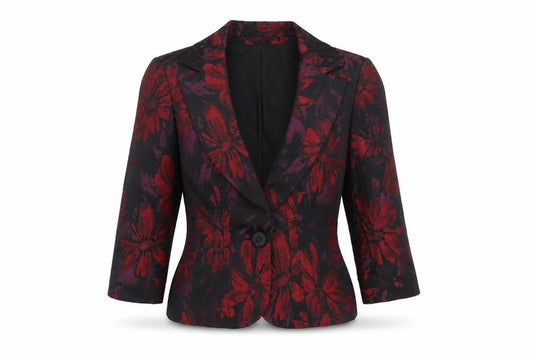 Kaliko Women’s Black Red Floral Blazer Size 12 Single-Breasted