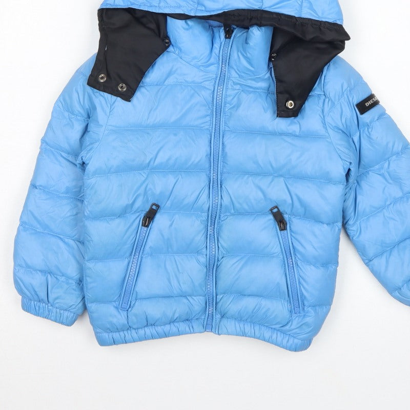 Diesel Boys Blue Down Puffer Jacket Age 4 Hooded Quilted Zip