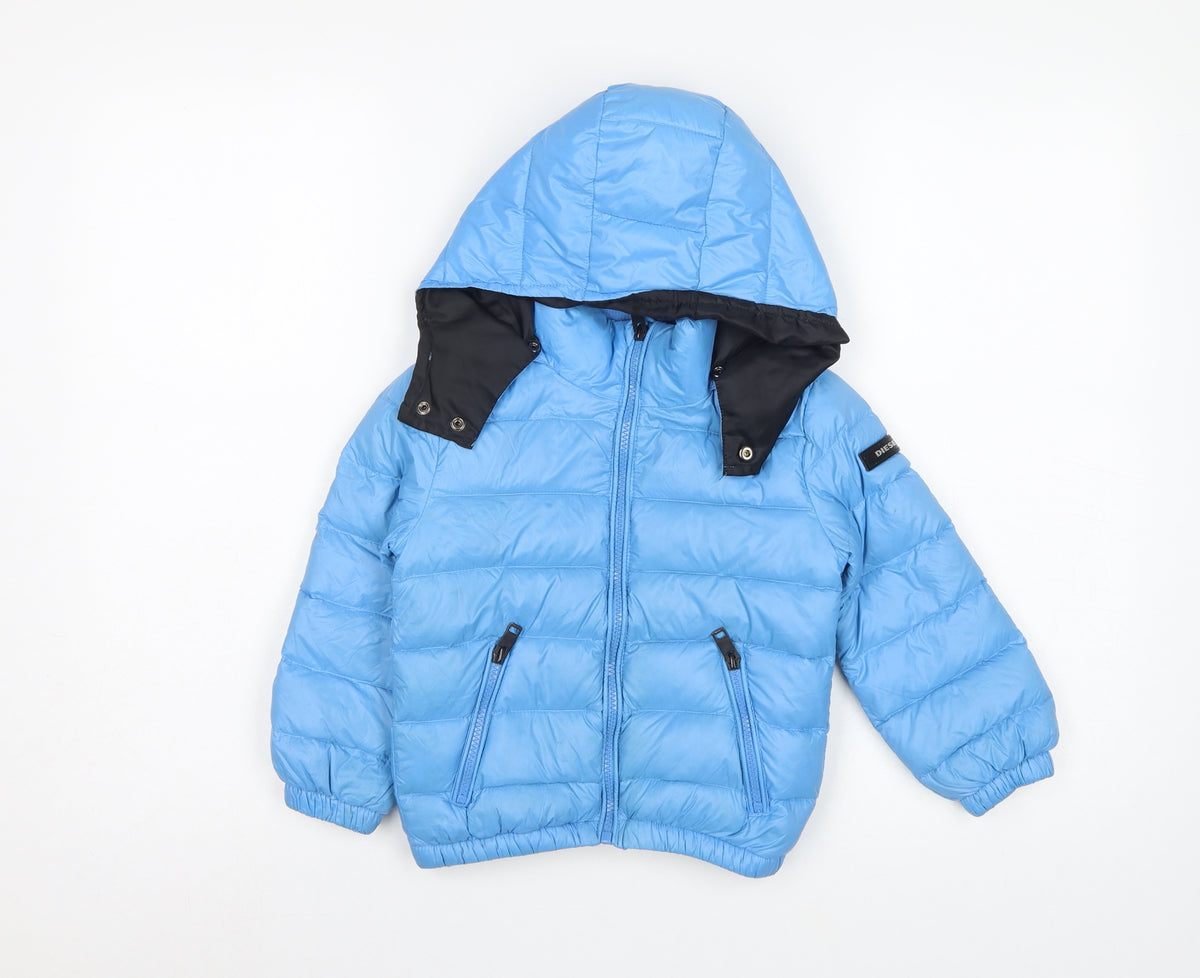Diesel Boys Blue Down Puffer Jacket Age 4 Hooded Quilted Zip