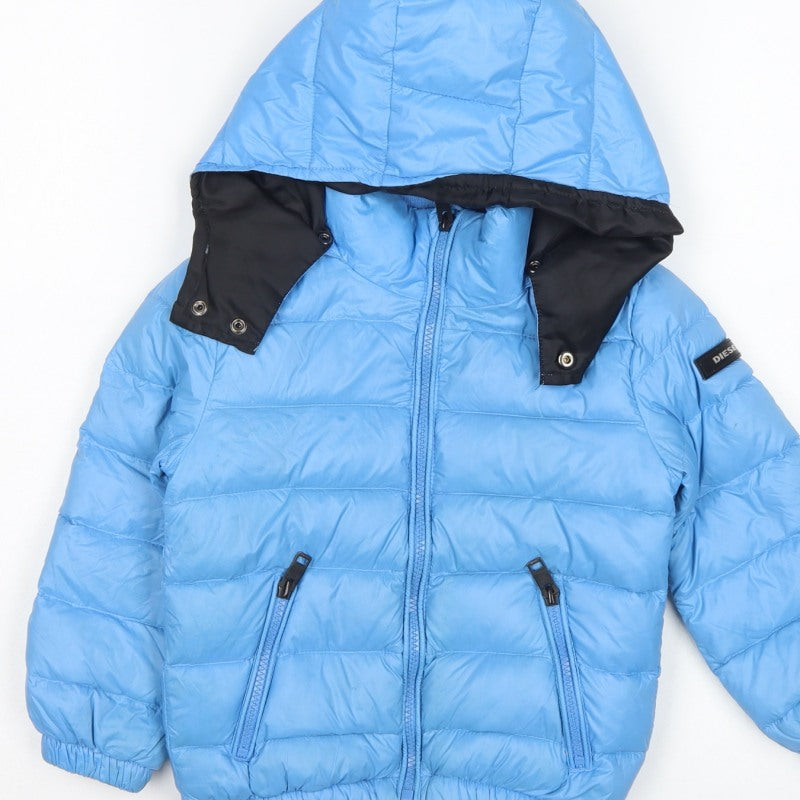Diesel Boys Blue Down Puffer Jacket Age 4 Hooded Quilted Zip