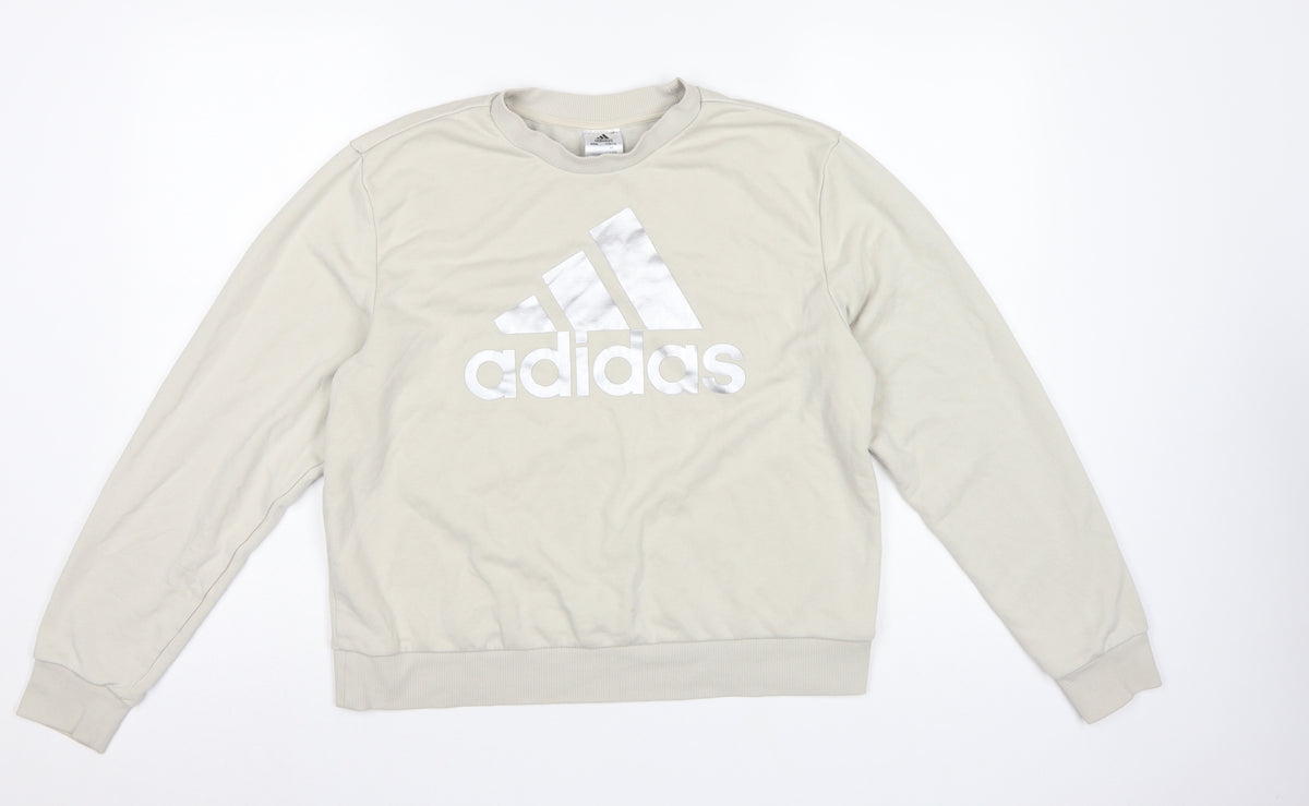 Adidas Women’s Ivory Logo Pullover Sweatshirt UK 12 Crew Neck