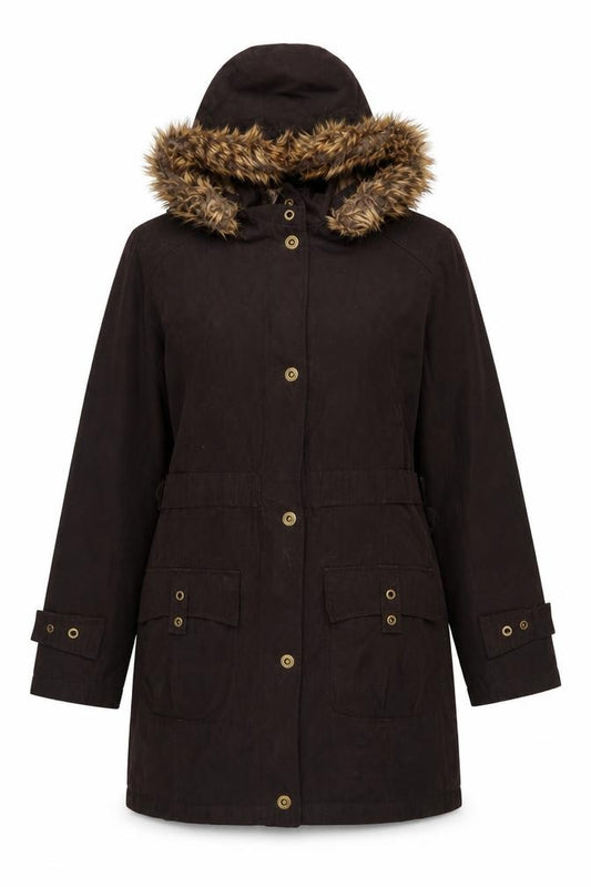 CC Womens Brown Faux Fur Trim Hooded Long Parka Coat Size M