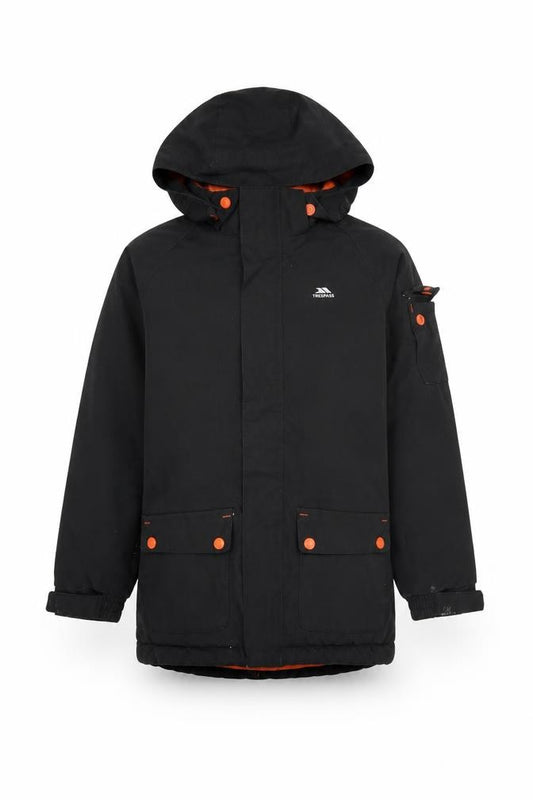 Trespass Boys Black Orange 7-8 Years TP50 Waterproof Ski Jacket Hooded
