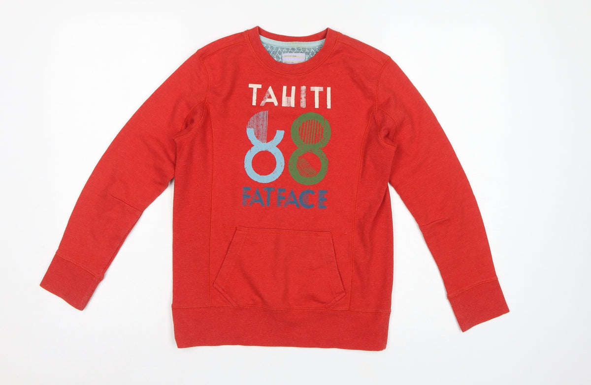 FatFace Girls Red 10-11 Years Pullover Graphic Pocket Sweatshirt