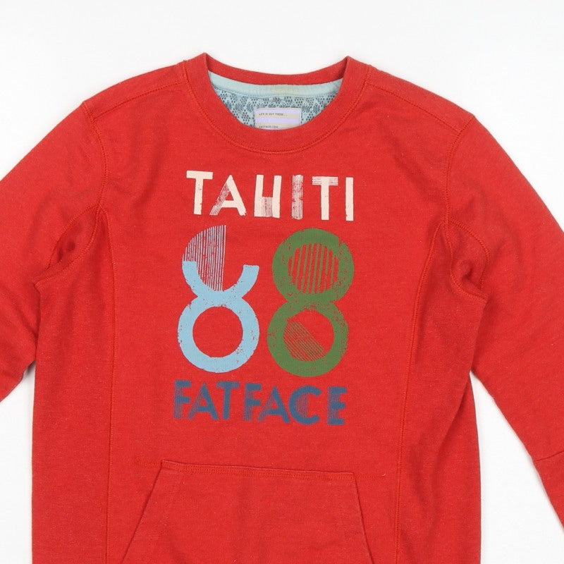 FatFace Girls Red 10-11 Years Pullover Graphic Pocket Sweatshirt