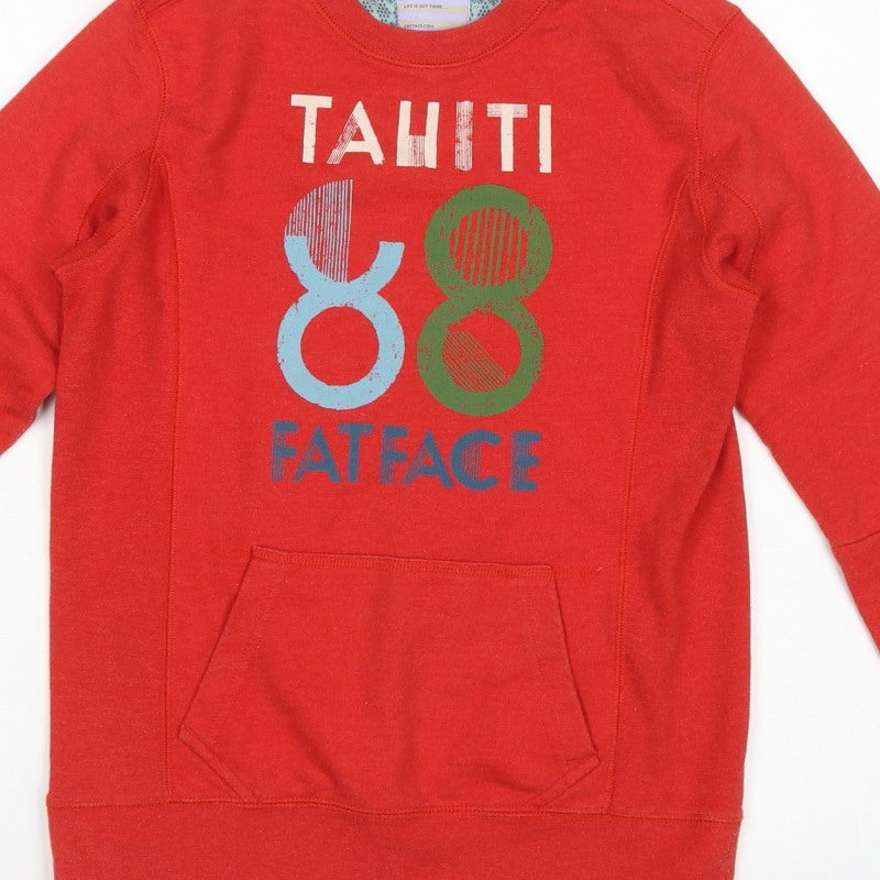 FatFace Girls Red 10-11 Years Pullover Graphic Pocket Sweatshirt