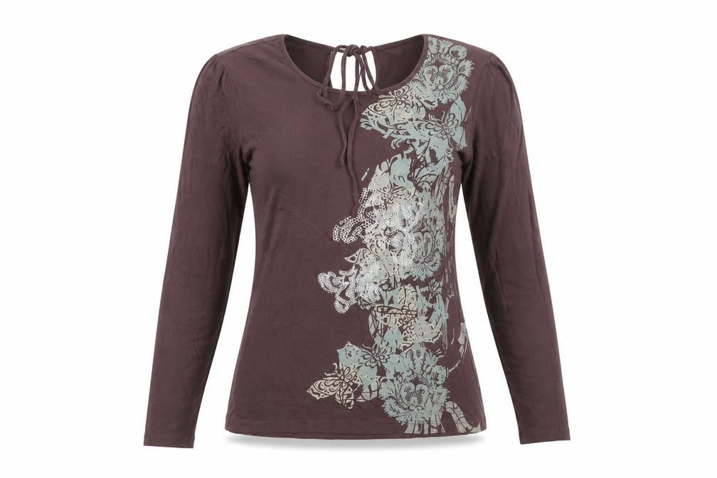 Next Women Brown UK 12 Basic Floral Tie Back Long Sleeve Jersey Top