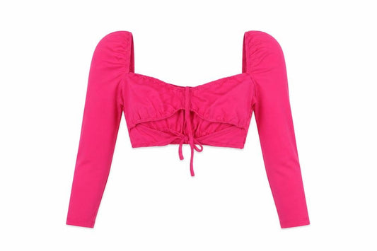 ASOS Design Women Pink UK 6 Cropped Ruffle Square Neck Long Sleeve Blouse