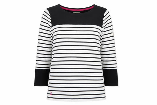 Joules Women Black White Stripe Jersey Long Sleeve Top UK 14 Nautical