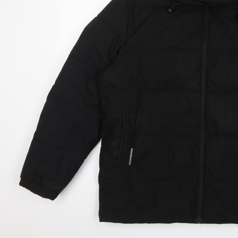 Fastfish Men’s Black 2XL Hooded Puffer Jacket Full Zip Winter Coat