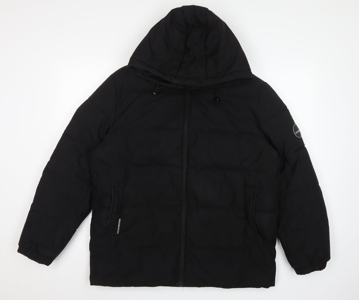 Fastfish Men’s Black 2XL Hooded Puffer Jacket Full Zip Winter Coat