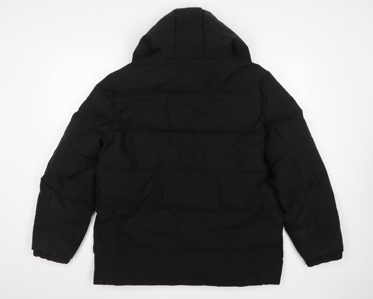 Fastfish Men’s Black 2XL Hooded Puffer Jacket Full Zip Winter Coat