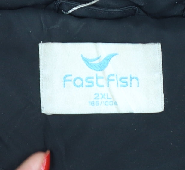 Fastfish Men’s Black 2XL Hooded Puffer Jacket Full Zip Winter Coat