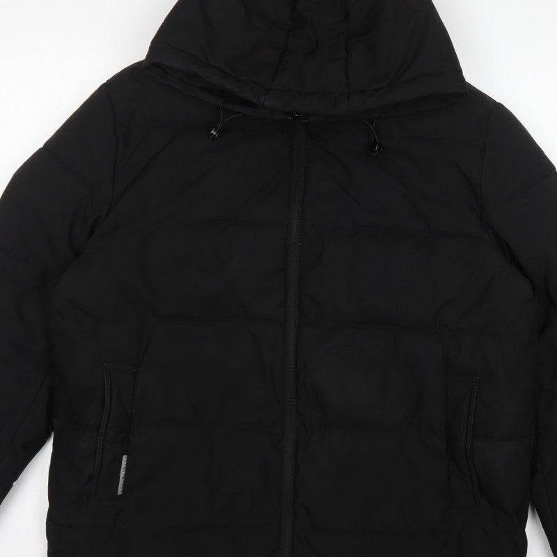 Fastfish Men’s Black 2XL Hooded Puffer Jacket Full Zip Winter Coat
