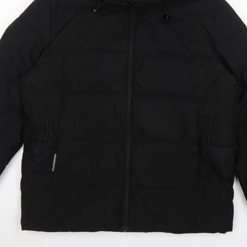 Fastfish Men’s Black 2XL Hooded Puffer Jacket Full Zip Winter Coat