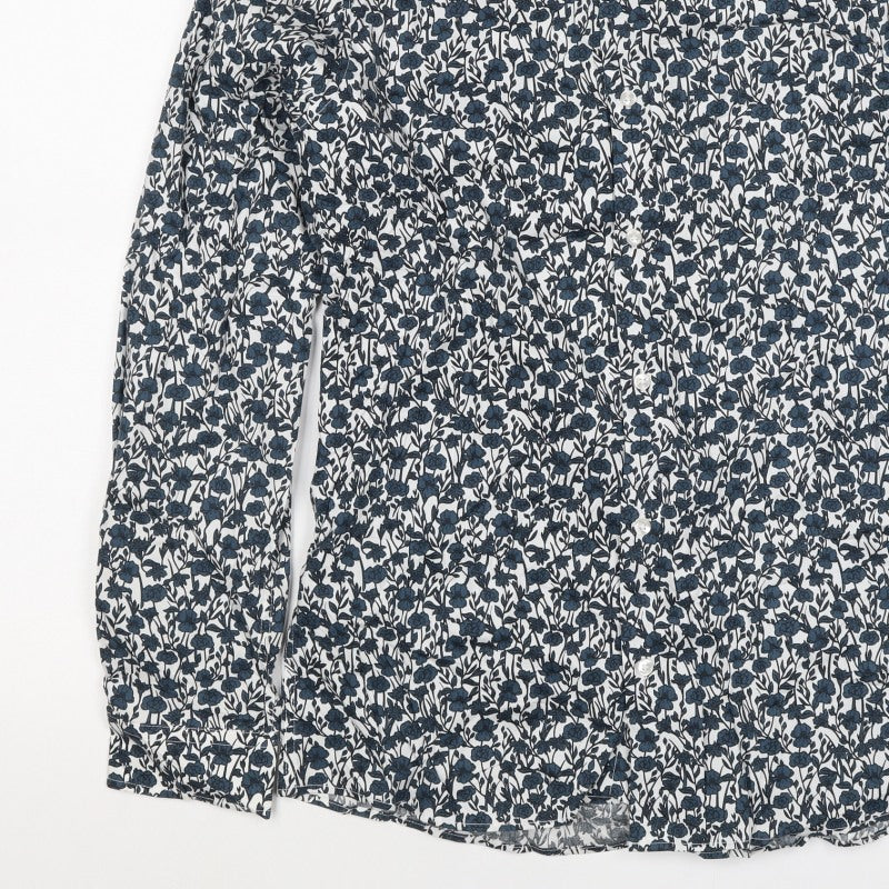 Next Men’s Blue Floral Cotton Button-Down Long Sleeve Shirt Size S