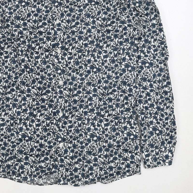 Next Men’s Blue Floral Cotton Button-Down Long Sleeve Shirt Size S