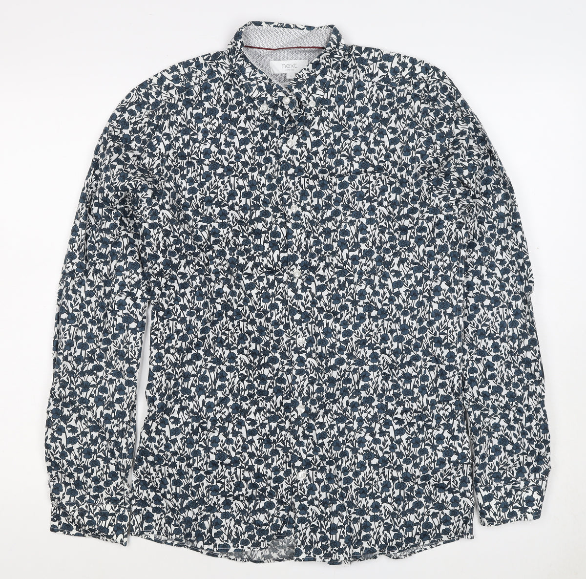 Next Men’s Blue Floral Cotton Button-Down Long Sleeve Shirt Size S
