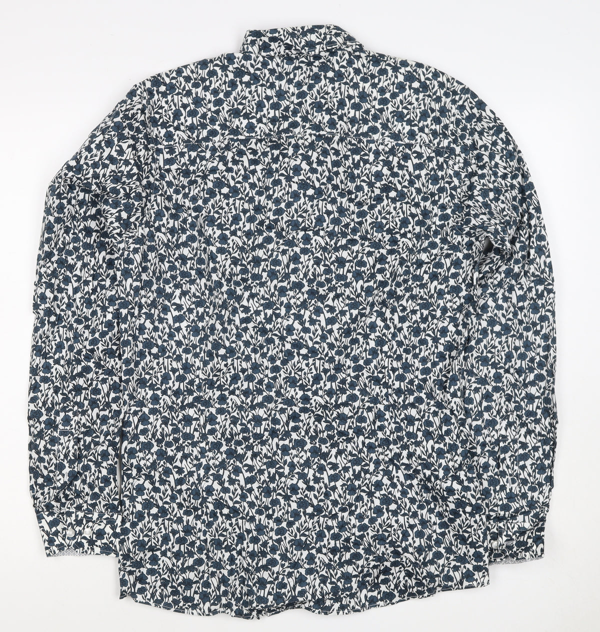 Next Men’s Blue Floral Cotton Button-Down Long Sleeve Shirt Size S