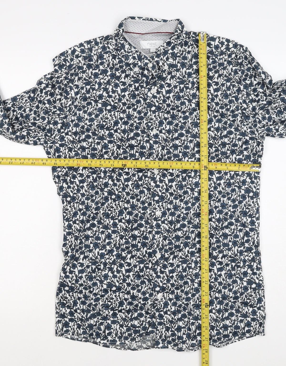 Next Men’s Blue Floral Cotton Button-Down Long Sleeve Shirt Size S